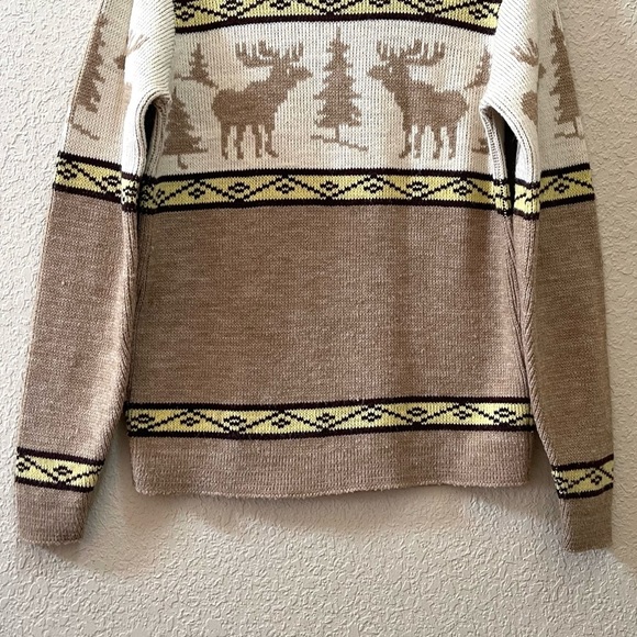 Vintage M. HYMAN And SON Sweater Pullover Intarsia Cowichan Moose Western Tan L - Picture 4 of 7